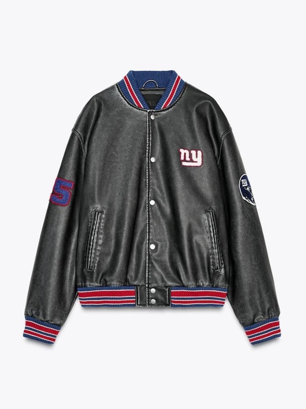 ZARA x NFL New York Giants Faux Leather Bomber Jacket - NWT / XL